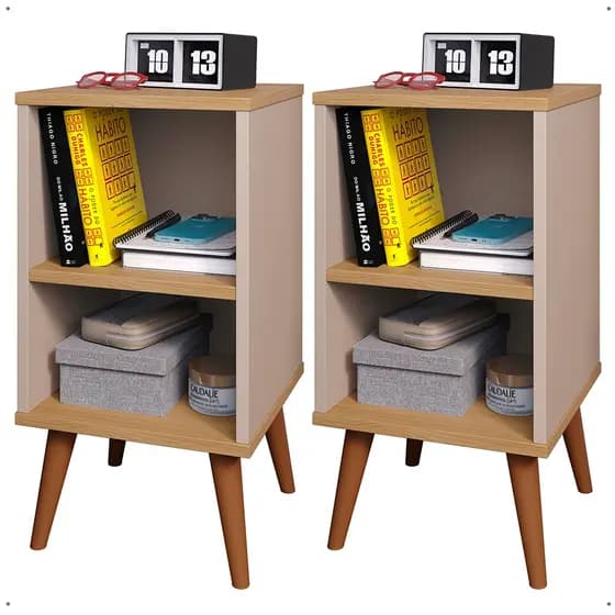 Mesa de Cabeceira Organizadora com Nicho e Porta-Celular para Quarto