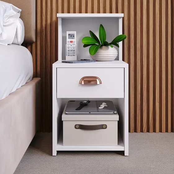 Mesa de Cabeceira com Gaveta e Prateleira Criado Quarto Mudo Box Cleo