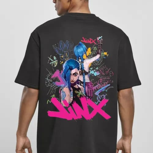Camiseta Camisa Arcane Jinx League of Legends Oversized Preta Gamer Personagem