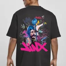Camiseta Camisa Arcane Jinx League of Legends Oversized Preta Gamer Personagem