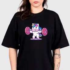 Camisão Blusa Academia Feminina Treino Estampada Unicórnio Gym StreetWear T Shirt