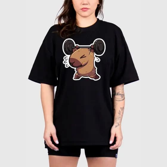 Camisão Camiseta larga oversized feminina academia capivara fitness