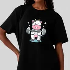 Camisão Camiseta Larga Feminina Oversized Academia Treino Estampada Vaca Fitness