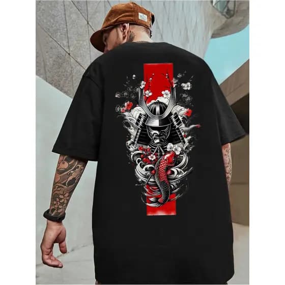 Camiseta Camisa Unissex Oversized Lançamento Samurai Japonês Carpa Koi Tokyo Streetwear