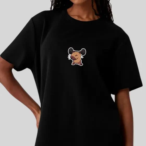 Blusa Feminina Larguinha Capivara Camiseta Oversized Treino Academia Streetwear