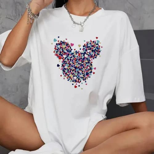 Camisa Feminina Camiseta Mickey T-shirt Camisão Básica Algodão Oversized
