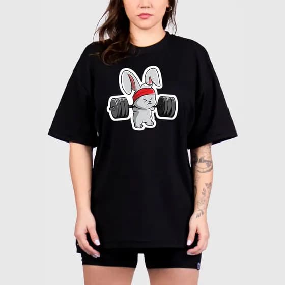 Camisão Camiseta Feminina Oversized Ombro caido academia treino streetwear coelho