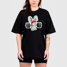 Camisão Camiseta Feminina Oversized Ombro caido academia treino streetwear coelho