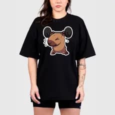 Camisão Camiseta Feminina Oversized Capivara Fitness Academia Blusa Larga Lisa Preta Academia