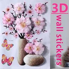 Adesivo De Parede 3D Geladeira Quarto Simulação 3D Vaso Flores e Plantas Artificiais