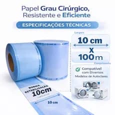 Bobina Grau Cirúrgico Papel para Esterilização AutoClave 10cm manicure dentista
