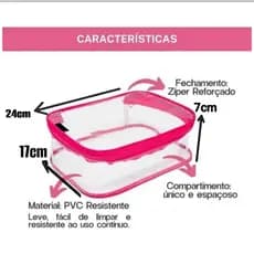 Nescessárie Estojo Organizadora Cristal Transparente Grande p/Maquiagem, Escola,Via-.