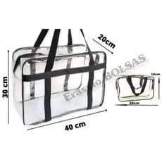 kit Bolsa e Necessárie Cristal Transparente Grande, Praia