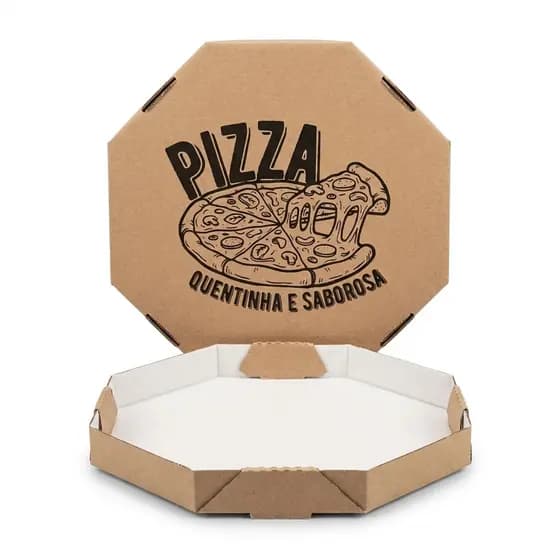 Caixa Embalagem Pizza Grande Premium 35cm Onda B Fardo 20 Unidades Octogonal Robusta Reforçada