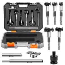Kit de Broca com Guia Centrador e Chave para Madeira, Regulável com Limitador de Profundidade