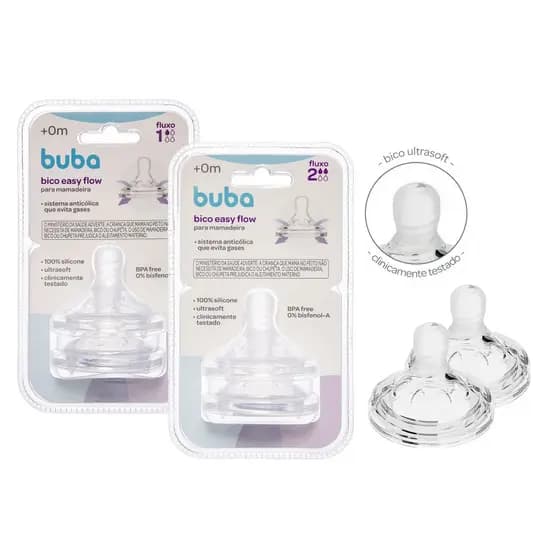 Bico Para Mamadeira Em Silicone Buba 2 unidades Easy Flow