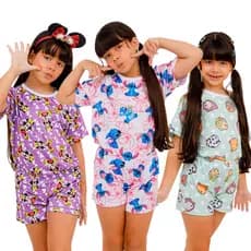 Kit Sortido 6 peças pijama infantil menina pijama feminino estampado blusa e Short Entrega Rápida