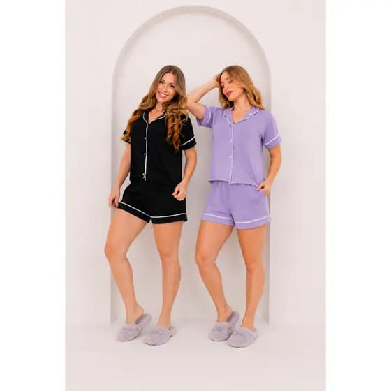 KIT 2 Pijama Americano Feminino Short Doll Maternidade Amamentação