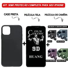Kit Case Preta + Película Cerâmica Privacidade + Protetor Câmera Colorida iPhone - Nanclares
