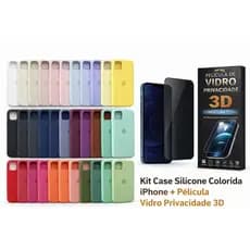 Kit Case Colorida Para iPhone XR XS 11 12 13 14 15 16 17 Pro Max + Película Privacidade 3D - Nanclares