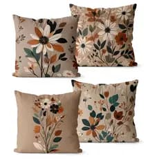 Kit 4 Capas De Almofadas Decorativas Floral Moderna 02