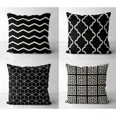 Kit 4 capas de almofadas preto e bege geométrica