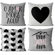 Kit 4 capas de almofadas decorativas cinza com preto