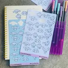 Cartela de Adesivos para Planner Cinnamoroll Kawaii Azul e Branco