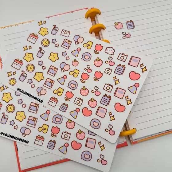 Cartela de Adesivos para Planner/Bullet Journal Kawaii Momentos Fofos