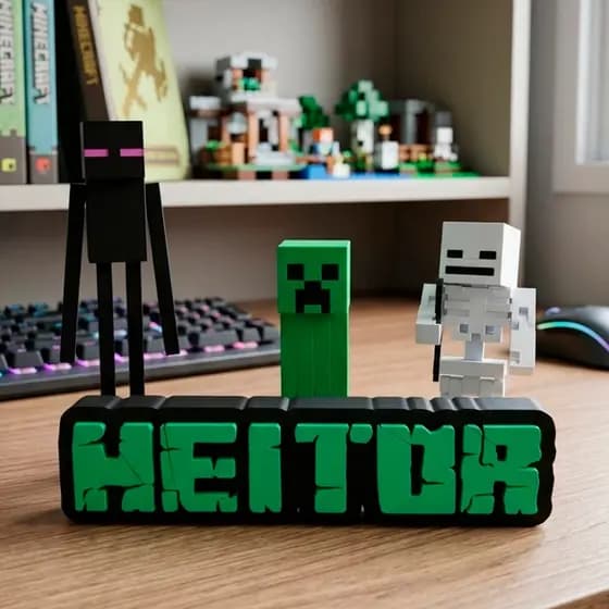 Letreiro Nome Personalizado Estilo Tema Minecraft e Personagens Decoração Festa Quarto Gamer