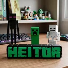 Letreiro Nome Personalizado Estilo Tema Minecraft e Personagens Decoração Festa Quarto Gamer