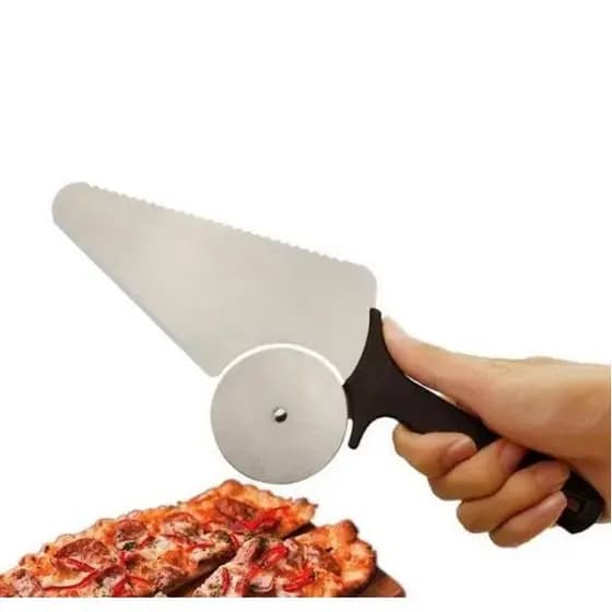 Espátula de Pizza com Cortador em Aço Inox