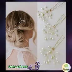 Grampo Enfeite de cabelo noiva, madrinha, Dourado, prateado, imitação de pérolas em formas de grãos.