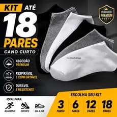 Até 18 Pares de Meias Cano Curto Masculina Algodão Premium Confortável