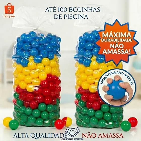 Bolinhas Coloridas até 100 unidades não amassa qualidade Premium ideal para piscina de bolinha