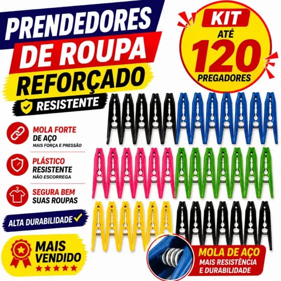 Prendedor de roupa até 120 unidades pregador reforçado de roupa