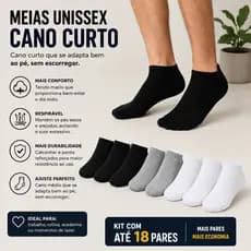 Meias Unissex Cano Curto Cotton Meias Feminina e Masculina Confortável