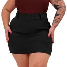 Shorts Saia Plus Size Cintura Alta Lycra Com Bolso Cinto com Fivela Luxo Tecido Bengaline Premium