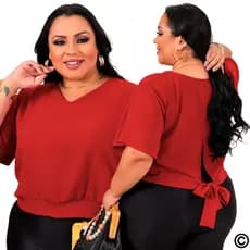 Blusa Cropped Plus Size Social Trabalho Manga Morcego Decote Gola V Cintura Ajustável Festa Luxo