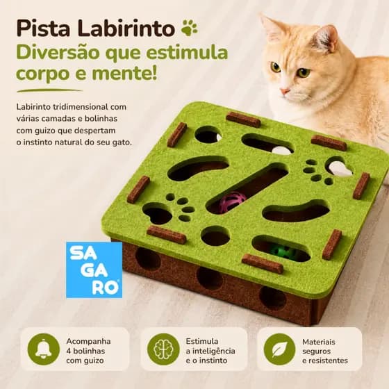 Brinquedo Interativo Gato Labirinto Feltro Com Bolinhas Guizos