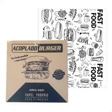 Papel Acoplado 1kg Para Lanches 30x38 Hamburguer - Fast Food | Delivery - 30x38 cm (200 unidades)