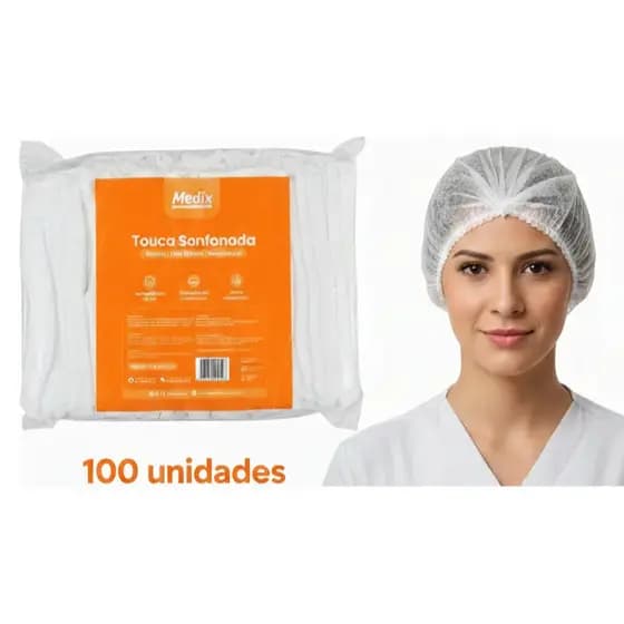 Touca Sanfonada Descartável TNT Branca Pacote 100 Unidades - Padrão Hospitalar e Alimentar