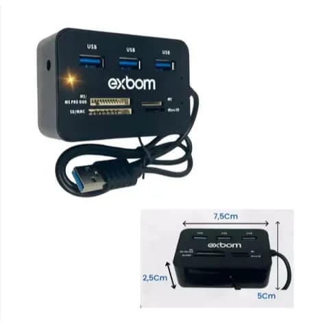 Hub Adptador Usb, 7 Portas Leitor Cartão De Memoria Sd Exbom