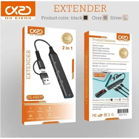 HUB USB Com Entrada Carregador Tipo-C 30W + Adaptador OTG Para Celular e Notebook
