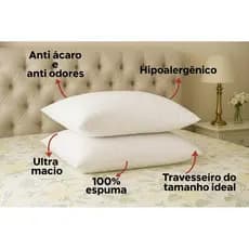 Kit 2 Travesseiros espuma  Alto Suporte Médio Firme Macio antiacaro