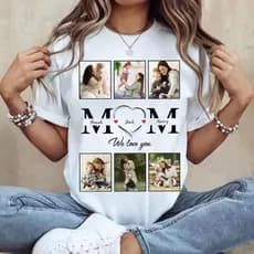 Camiseta Feminina Personalizada Mural de Fotos Mãe Mamãe  Foto Nome dos Filhos Presente Criativo
