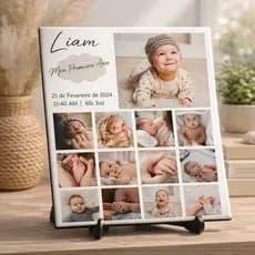 Quadro Azulejo Decorativo Personalizado Mural Painel de Fotos Bebê Recém Nascido 1 ano kid Criança