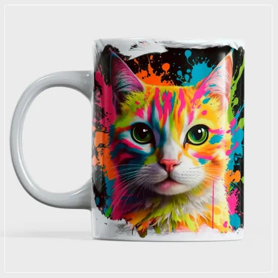 🐱☕ Caneca Porcelana 325ml Gatos Leitura Gatos Colorida Presente perfeito para quem ama gatos 🐱💜