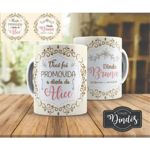 Caneca Personalizada Você foi Promovida a dinda da dindo padrinho madrinha presente anjinho animais