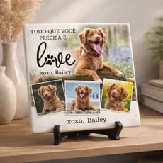 Quadro Decorativo Porta Retrato Azulejo Personalizado Foto Pets Cachorro Gato Nome Frase Animais